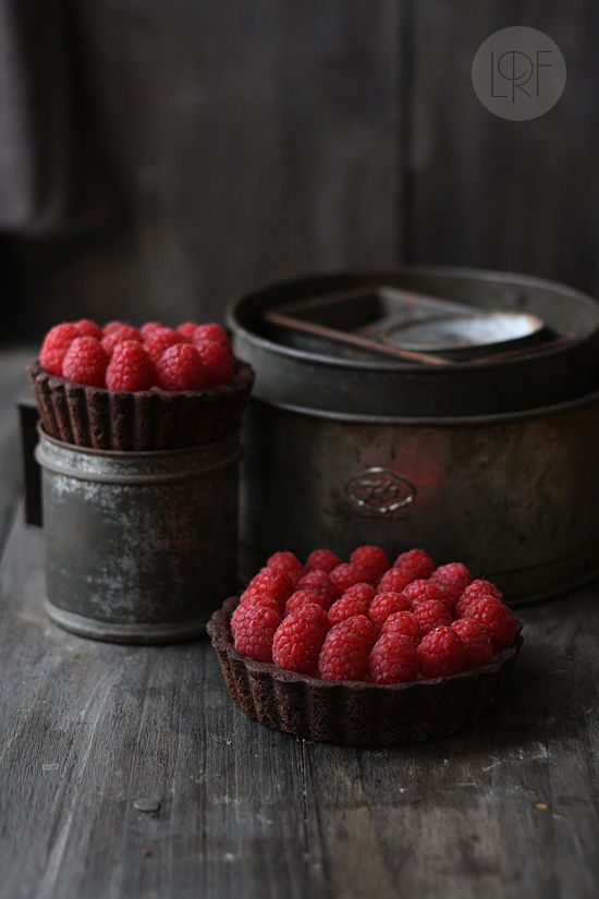 Tartaletas de chocolate, mascarpone y frambuesas